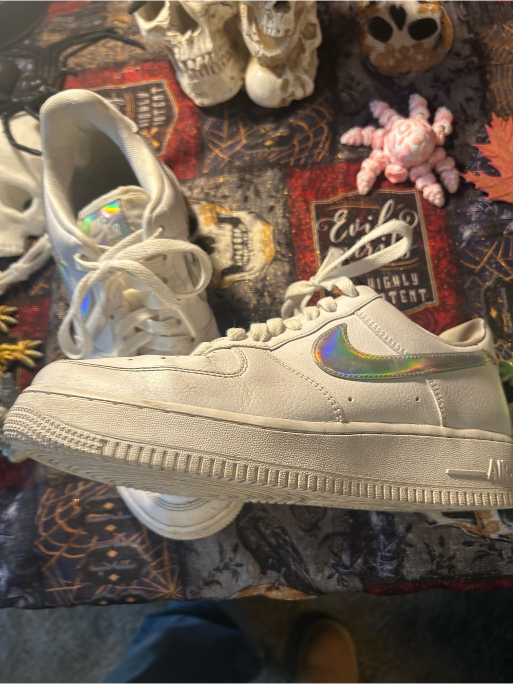 Nike White Low-Top Sneakers with Iridescent Swoosh